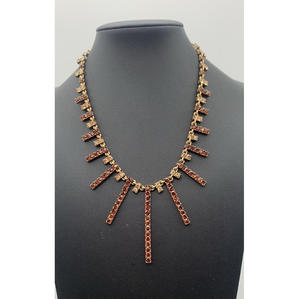 NWT Pilgrim Necklace Made With Dark Amber Swarovski Crystals Gold Tone 14-16"